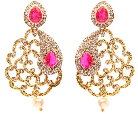 Fashionable Floral Lace Dangle Drop Pearl Earrings
