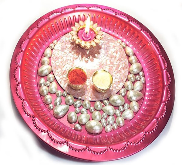 Unique Round Pink Aarti Thali