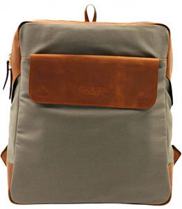 Leather and canvas backpack laptop compartment